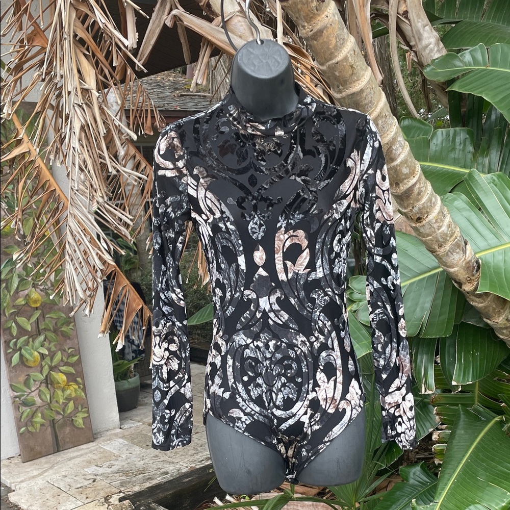 sheer velvet burn out bodysuit